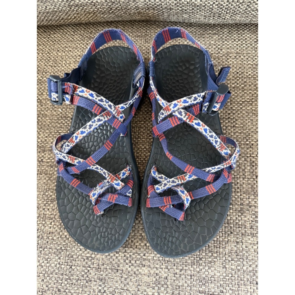 Chaco Sandals Strappy Sporty Walking Casual Comfort Blue Red Pattern Size8